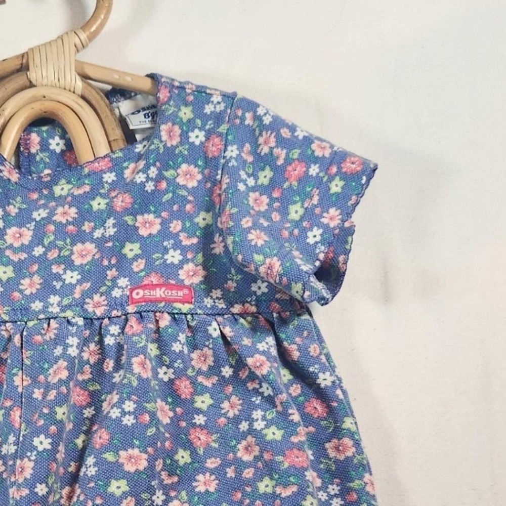 Vintage OshKosh Bgosh Baby Girl Floral Romper 18M Blue Pique Bubble One Piece